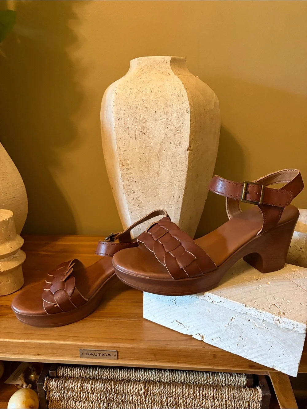 boc Brown Leather Block Heel Sandals